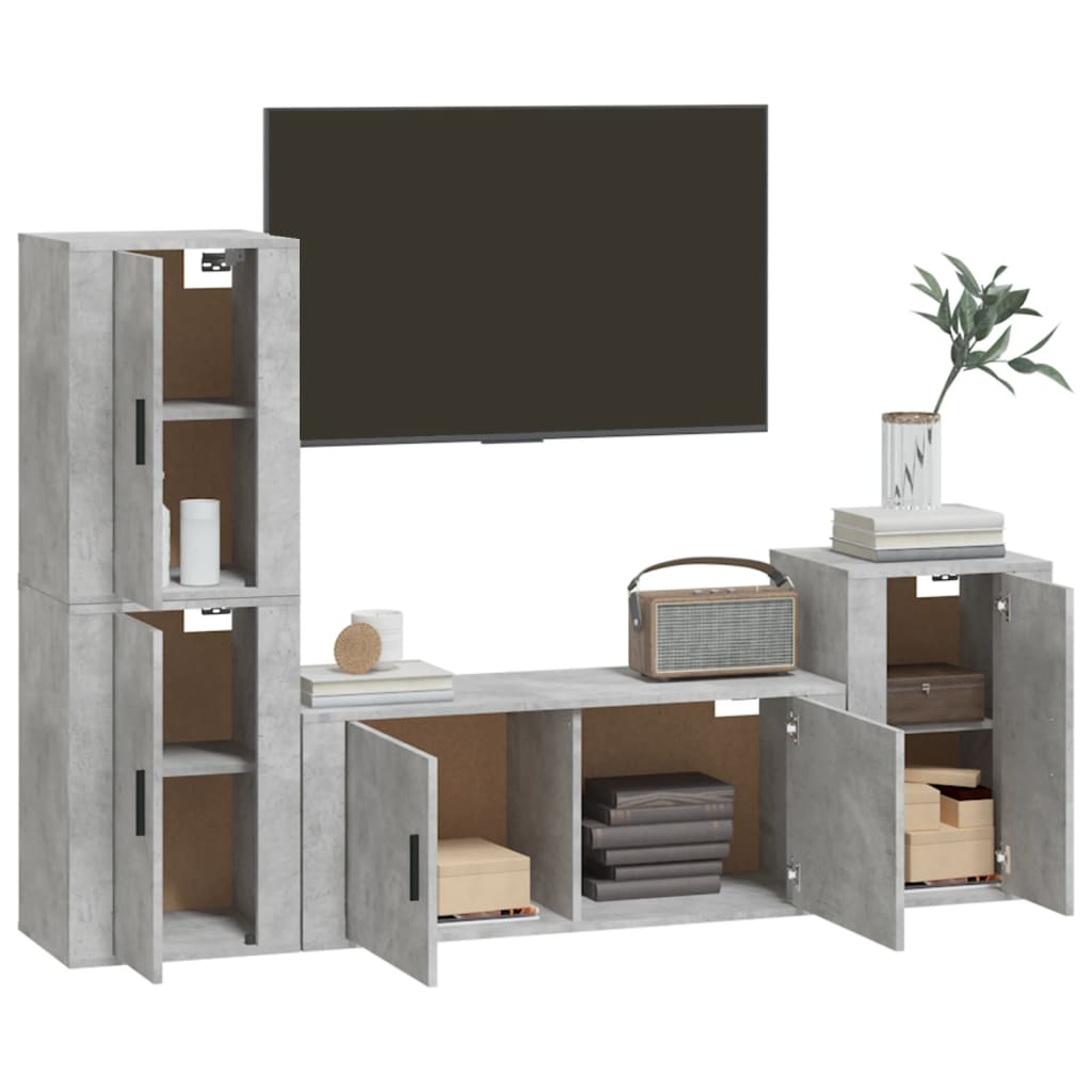 vidaXL Set de muebles de TV 4 pzas madera contrachapada gris hormigón