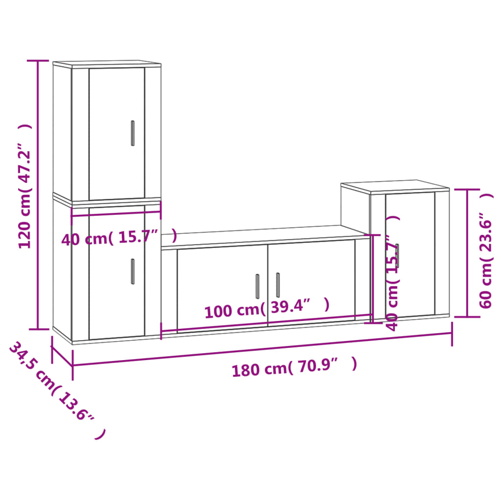 vidaXL Set de muebles de TV 4 pzas madera contrachapada gris hormigón