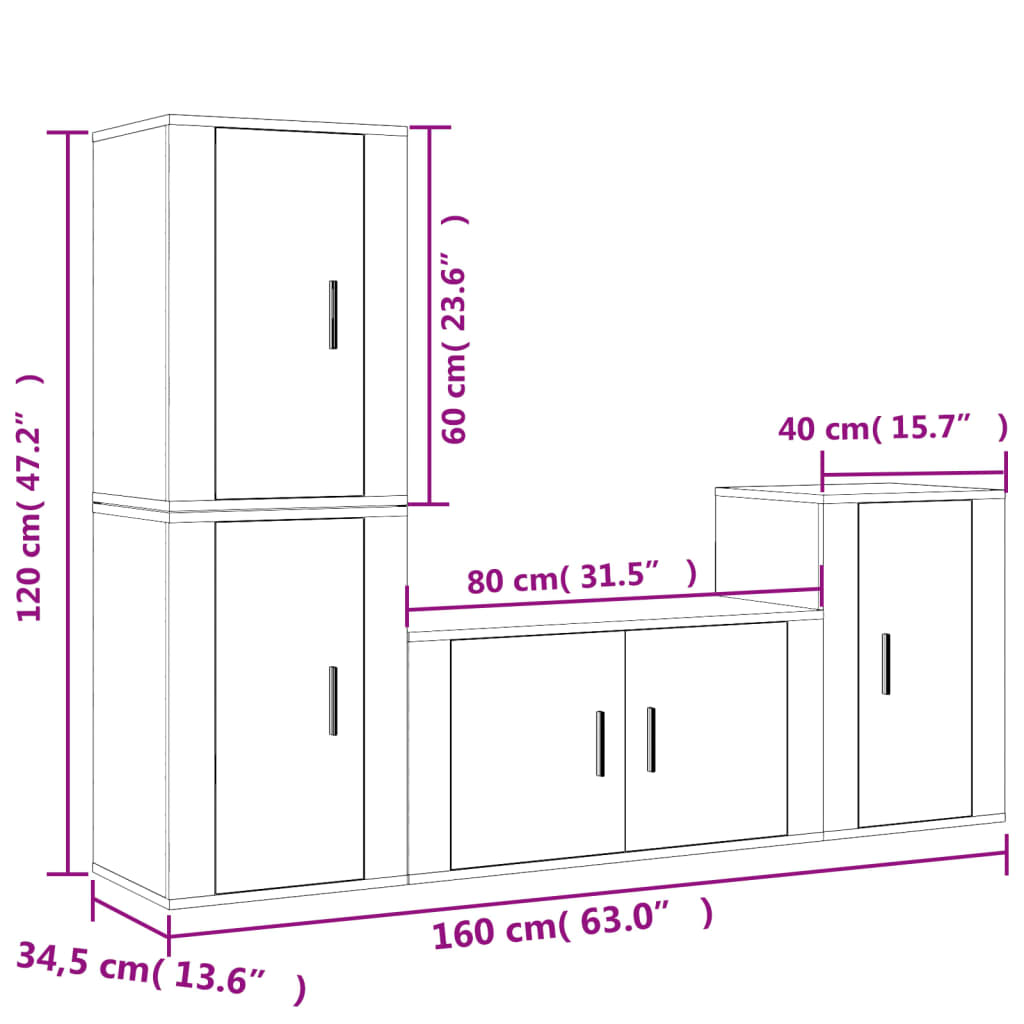 vidaXL Set de muebles de TV 4 pzas madera contrachapada gris hormigón