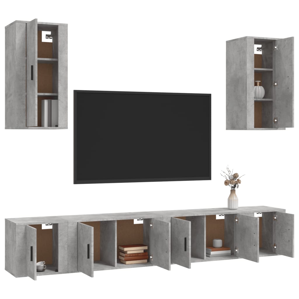 vidaXL Set de muebles de TV 6 pzas madera contrachapada gris hormigón