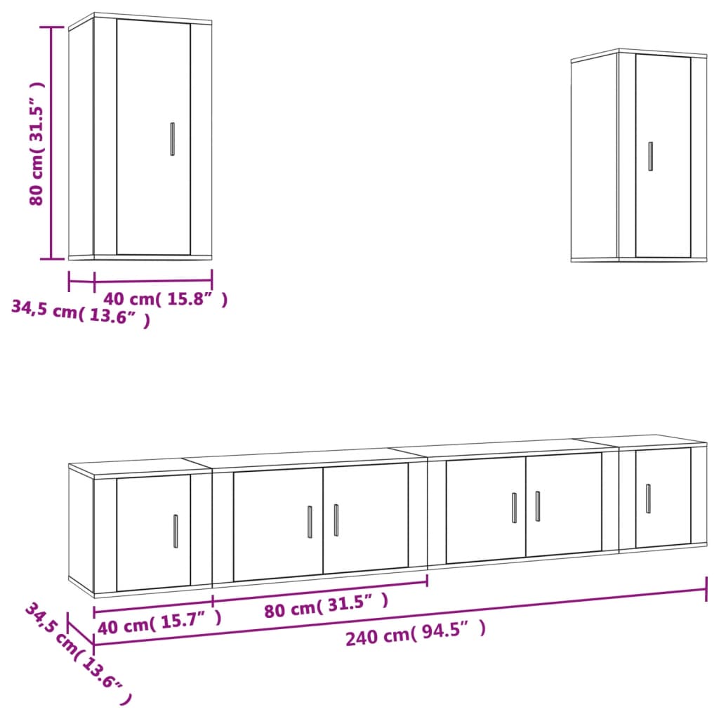 vidaXL Set de muebles de TV 6 pzas madera contrachapada gris hormigón