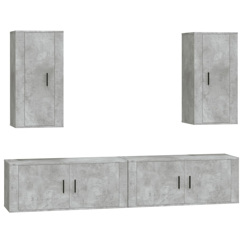 vidaXL Set de muebles de TV 4 pzas madera contrachapada gris hormigón