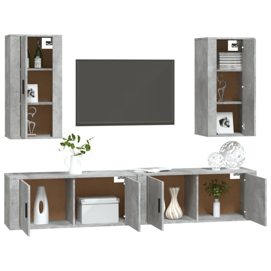 vidaXL Set de muebles de TV 4 pzas madera contrachapada gris hormigón