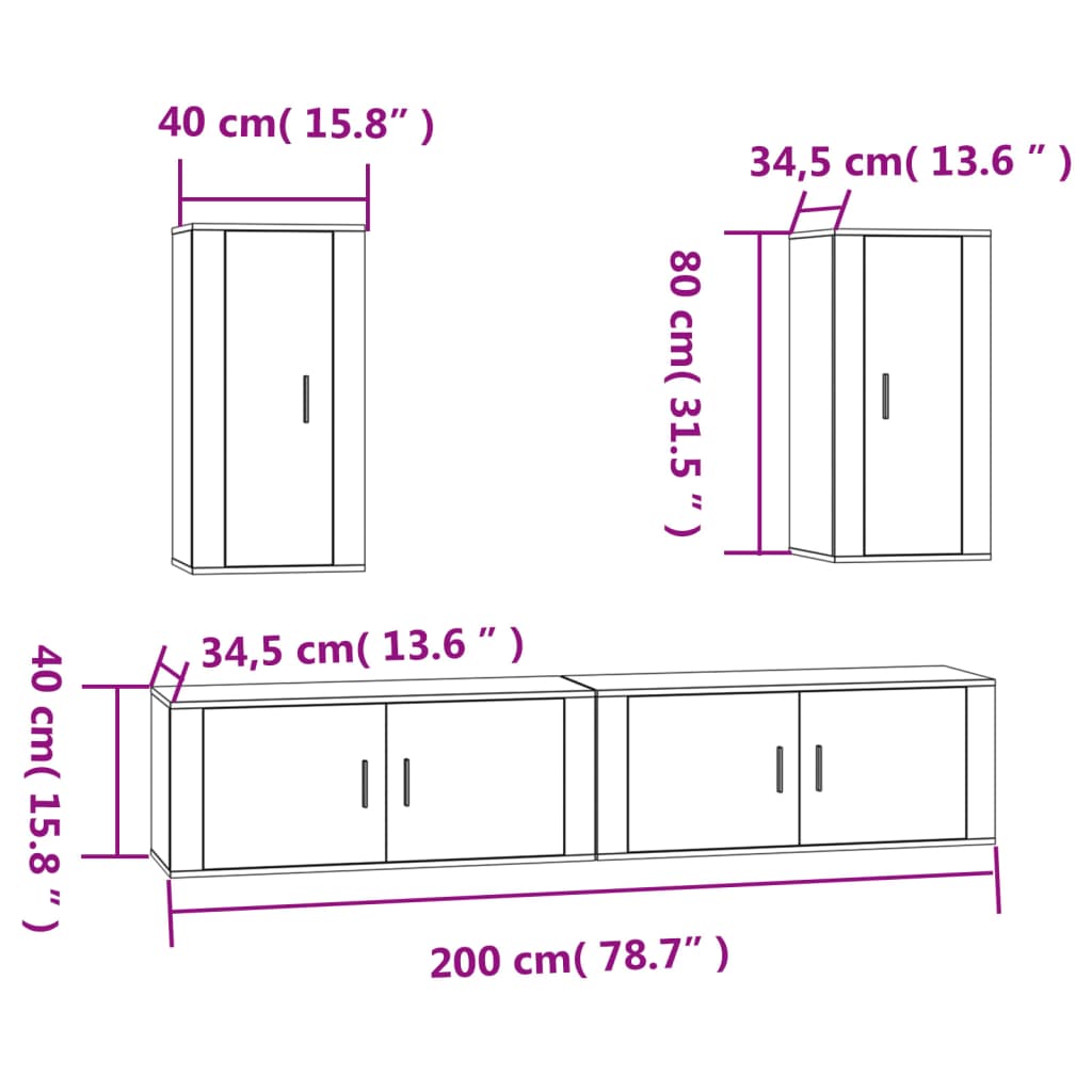 vidaXL Set de muebles de TV 4 pzas madera contrachapada gris hormigón