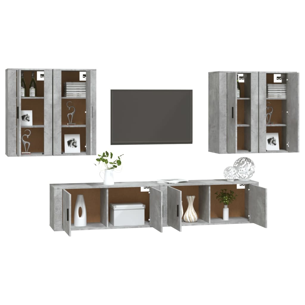 vidaXL Set de muebles de TV 6 pzas madera contrachapada gris hormigón