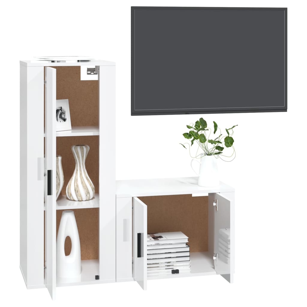 vidaXL Set de muebles de TV 2 pzas madera contrachapada blanco brillo