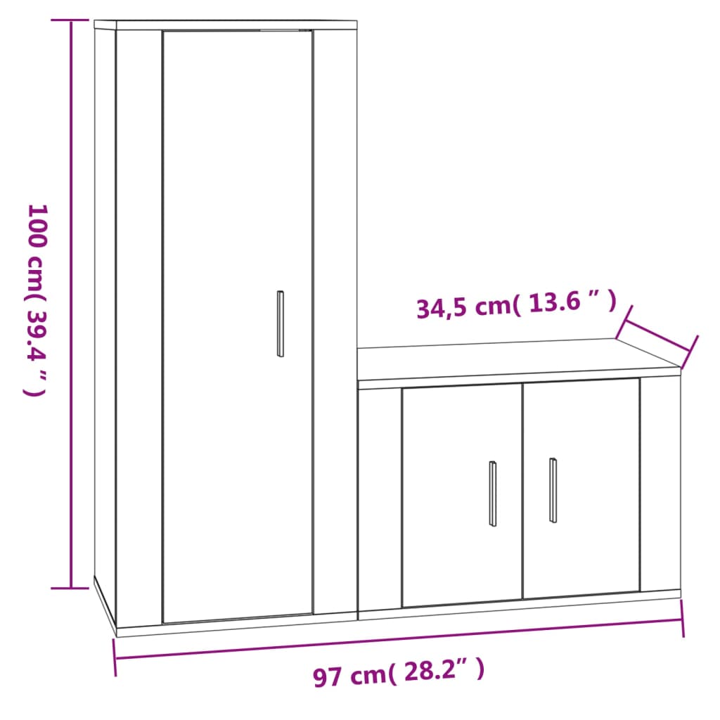 vidaXL Set de muebles de TV 2 pzas madera contrachapada gris hormigón