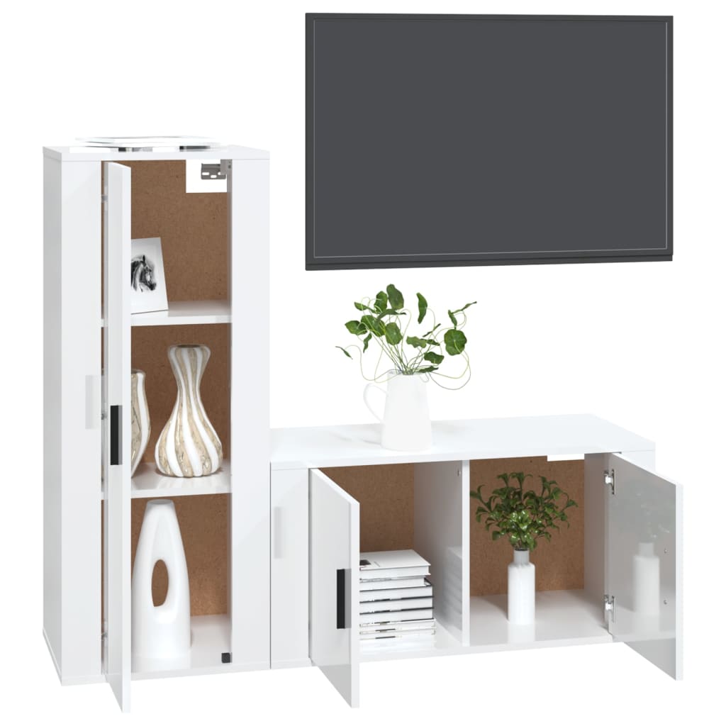 vidaXL Set de muebles de TV 2 pzas madera contrachapada blanco brillo