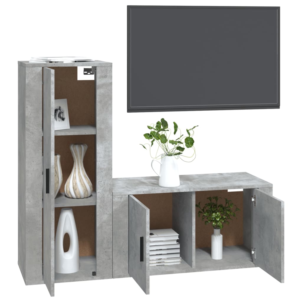 vidaXL Set de muebles de TV 2 pzas madera contrachapada gris hormigón