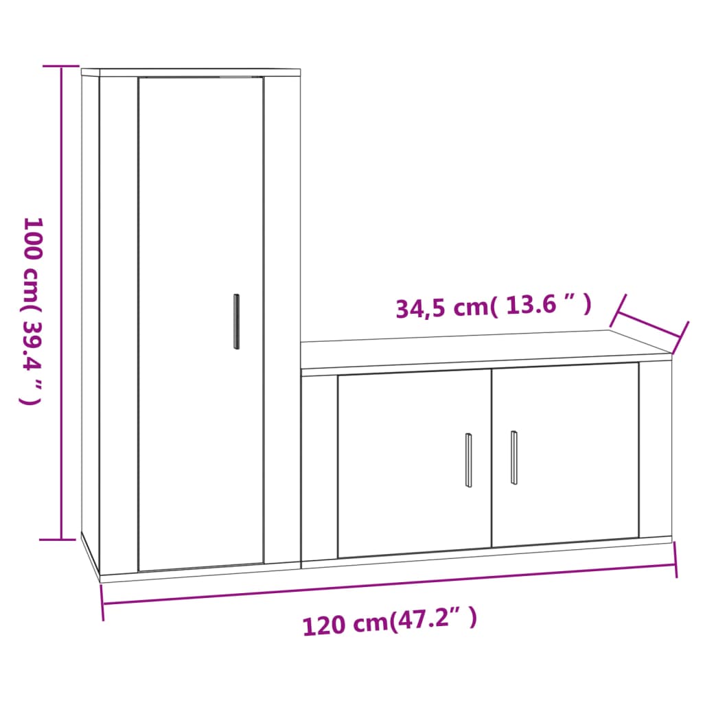 vidaXL Set de muebles de TV 2 pzas madera contrachapada gris hormigón