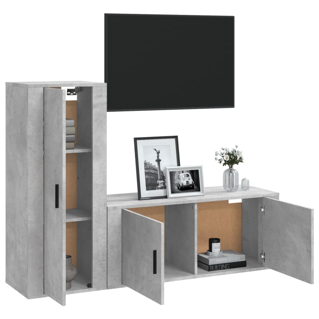 vidaXL Set de muebles de TV 2 pzas madera contrachapada gris hormigón