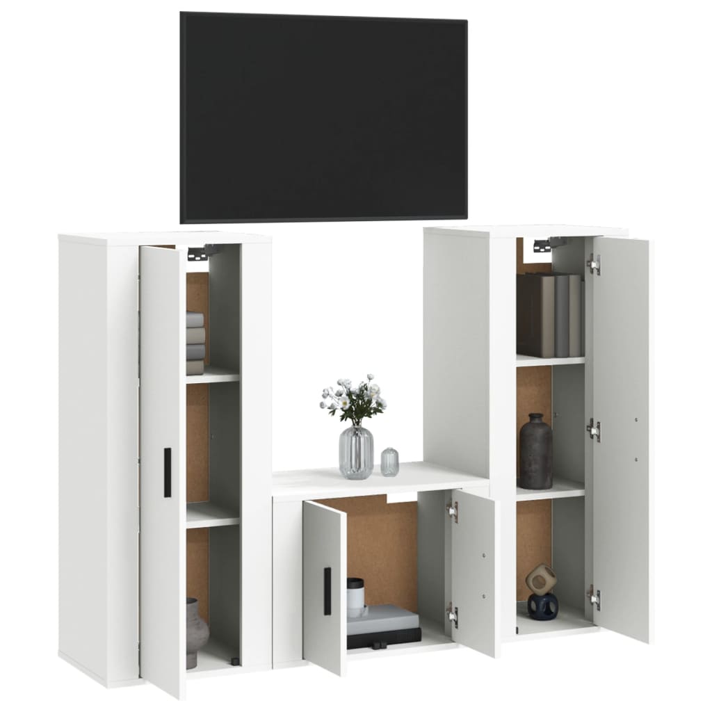 vidaXL Set de muebles de TV 3 piezas madera contrachapada blanco