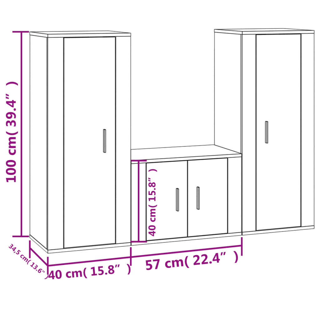 vidaXL Set de muebles de TV 3 piezas madera contrachapada blanco