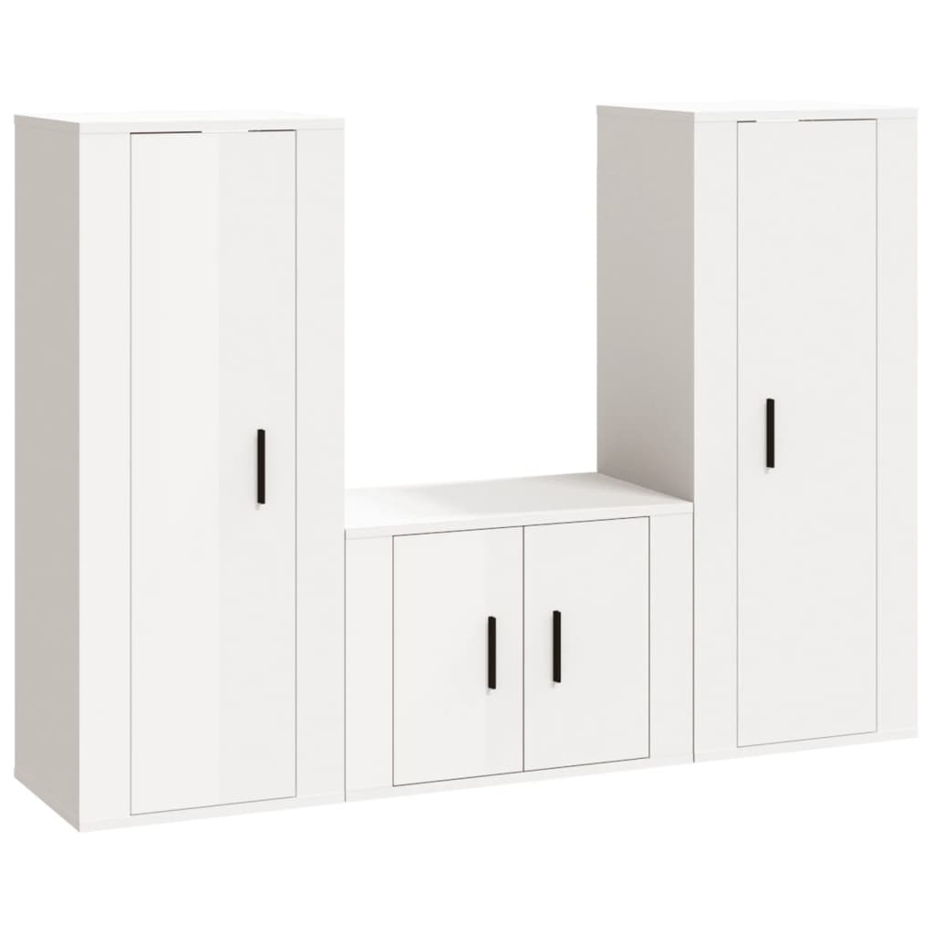 vidaXL Set de muebles de TV 3 pzas madera contrachapada blanco brillo