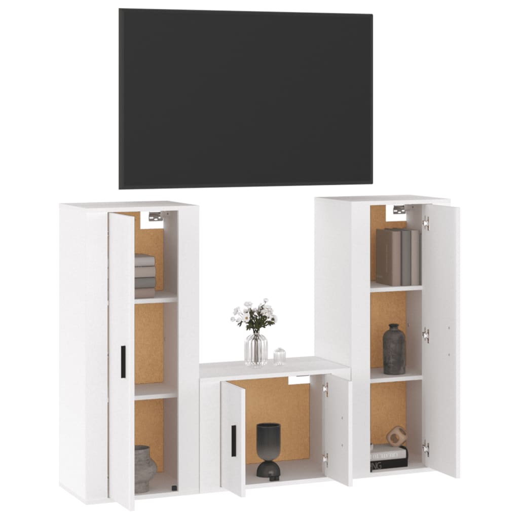 vidaXL Set de muebles de TV 3 pzas madera contrachapada blanco brillo