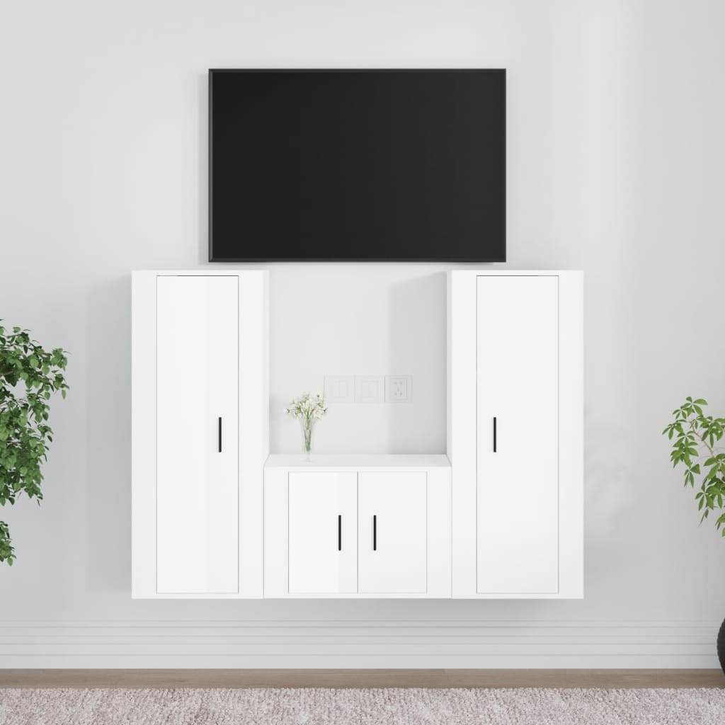 vidaXL Set de muebles de TV 3 pzas madera contrachapada blanco brillo