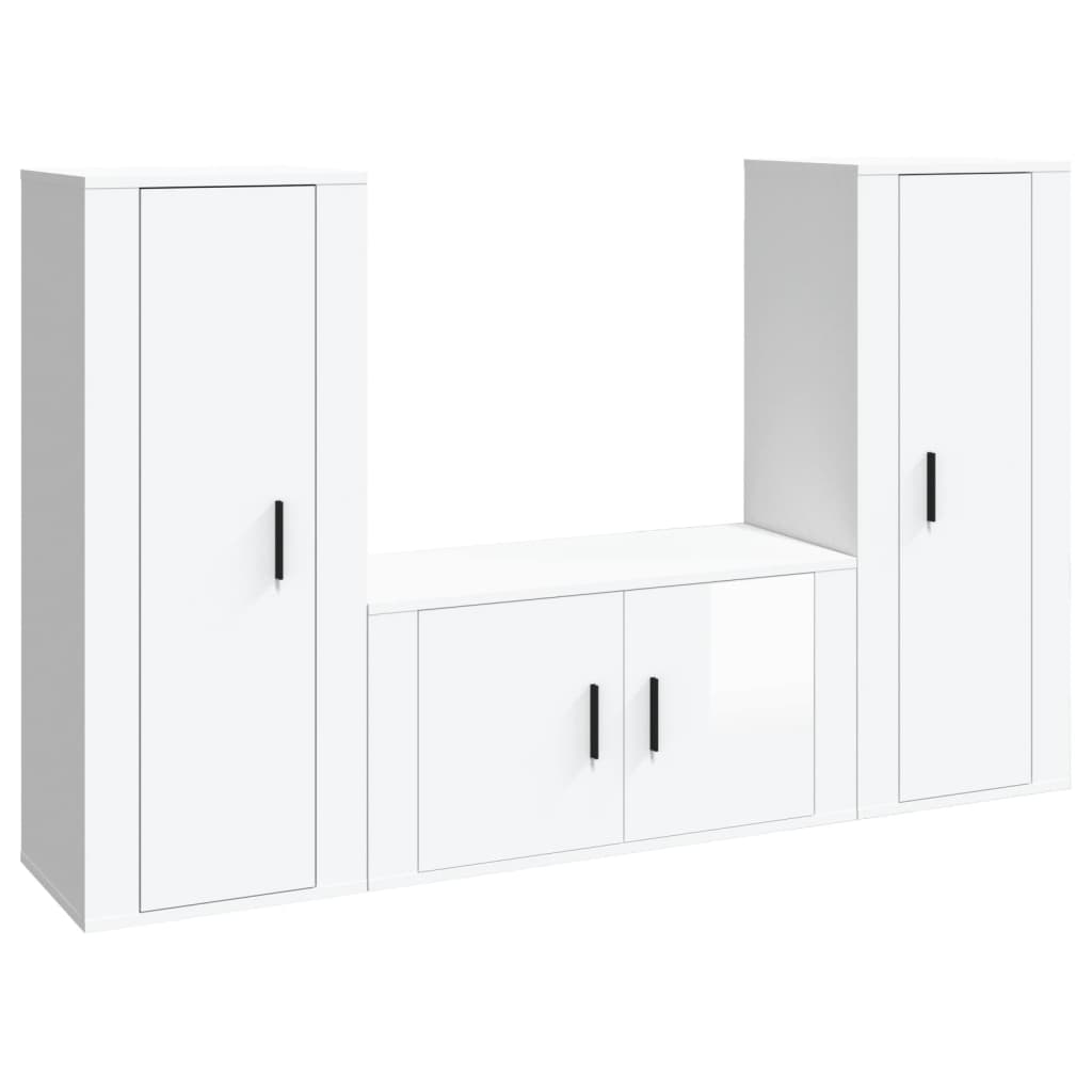 vidaXL Set de muebles de TV 3 pzas madera contrachapada blanco brillo