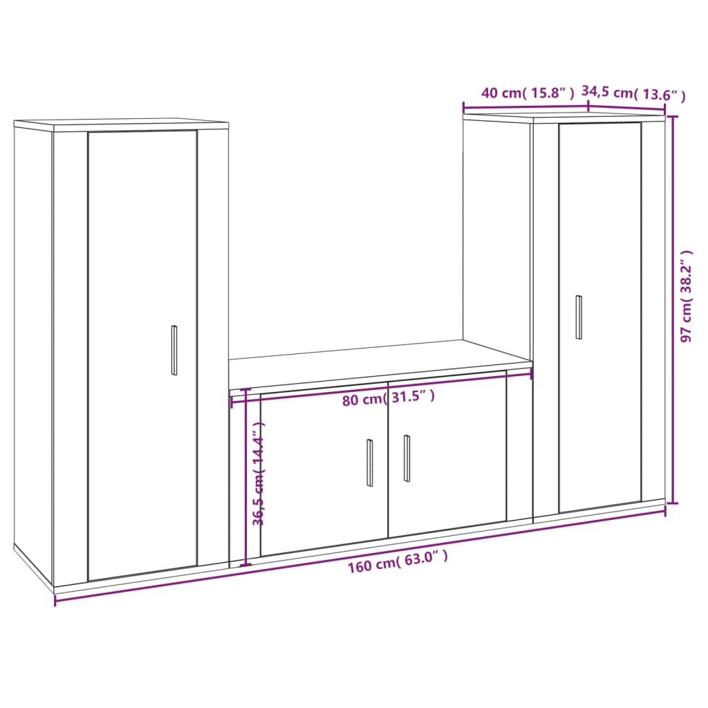 vidaXL Set de muebles de TV 3 pzas madera contrachapada blanco brillo