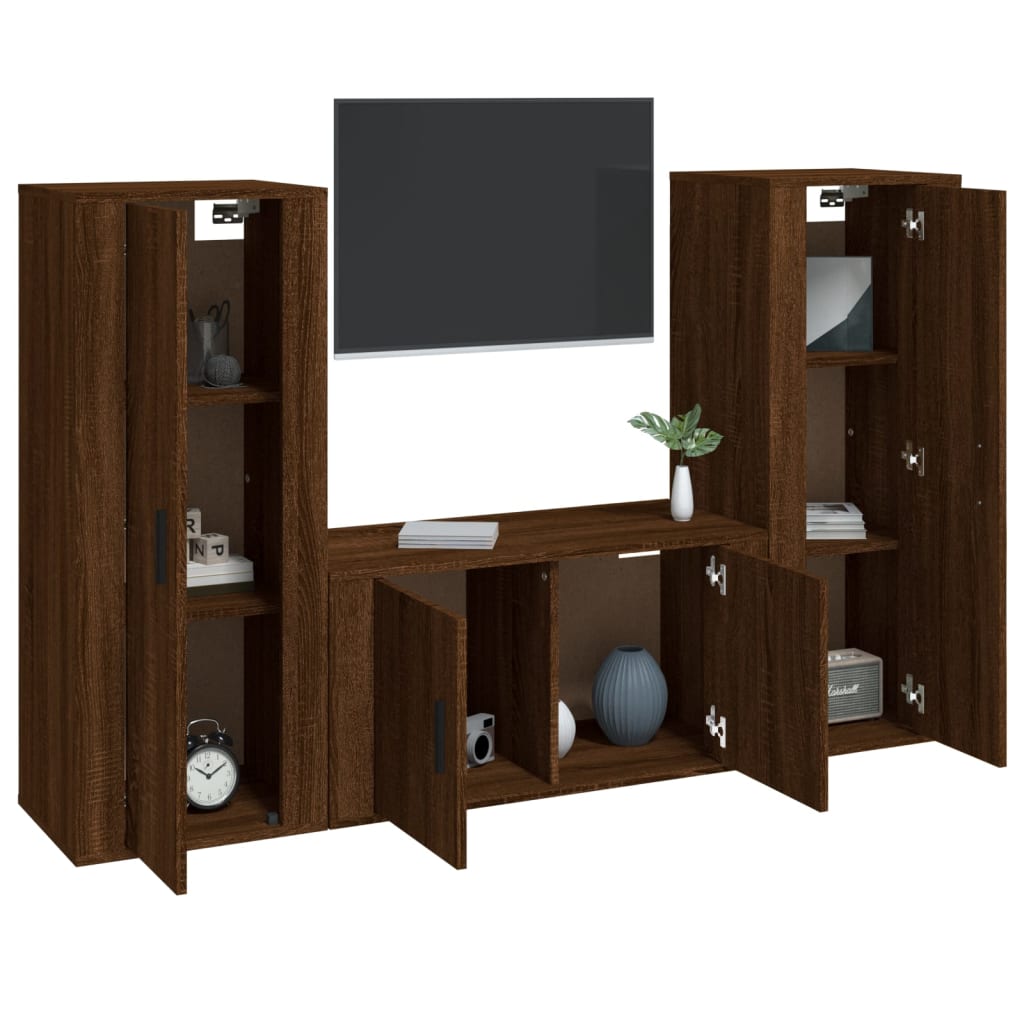 vidaXL Set de muebles para TV 3 pzas madera contrachapada roble marrón