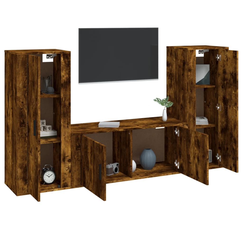 vidaXL Set de muebles de TV 3 pzas madera contrachapada roble ahumado