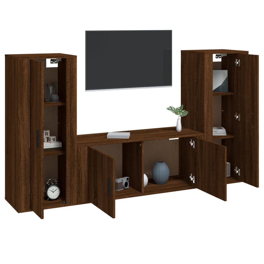 vidaXL Set de muebles para TV 3 pzas madera contrachapada roble marrón