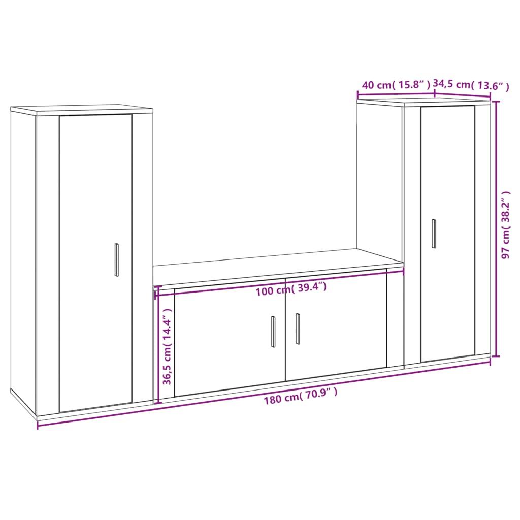 vidaXL Set de muebles para TV 3 pzas madera contrachapada roble marrón