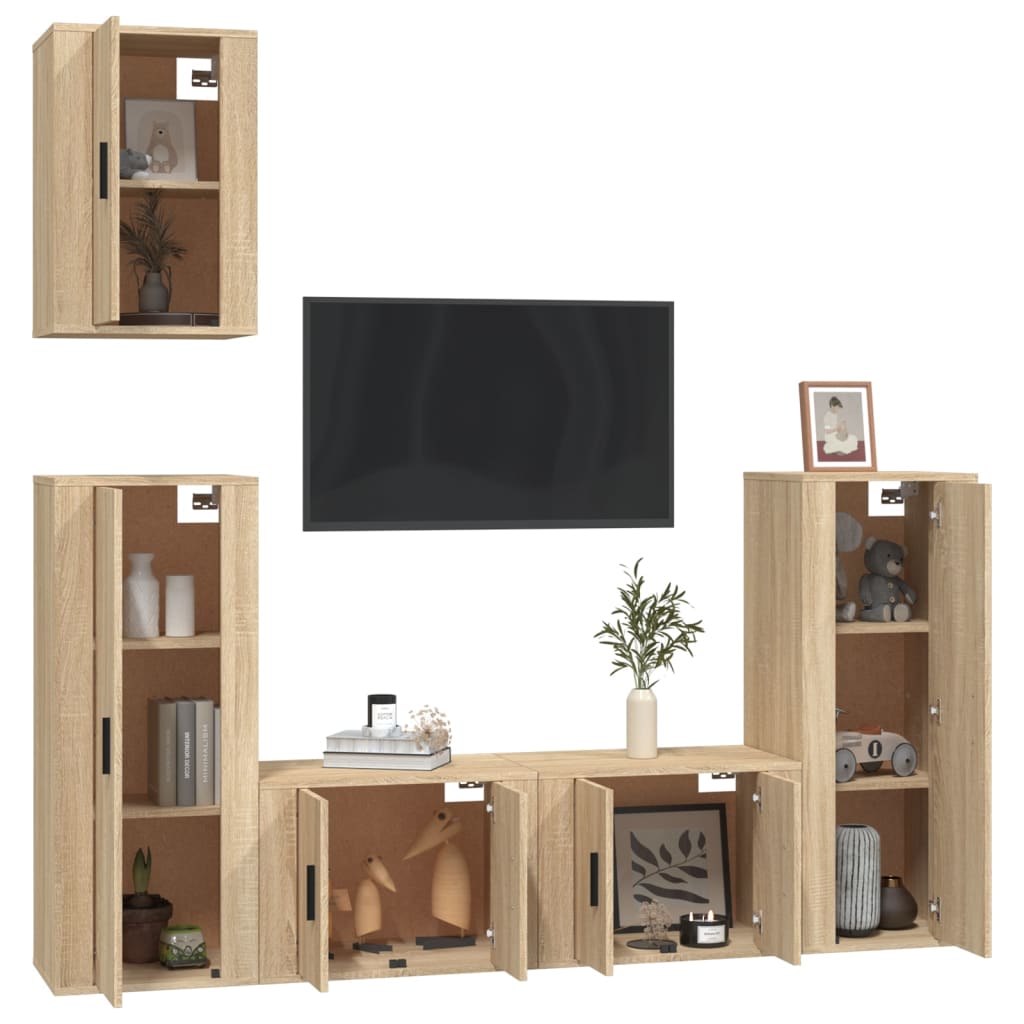 vidaXL Set de muebles para TV 5 pzas madera contrachapada roble Sonoma