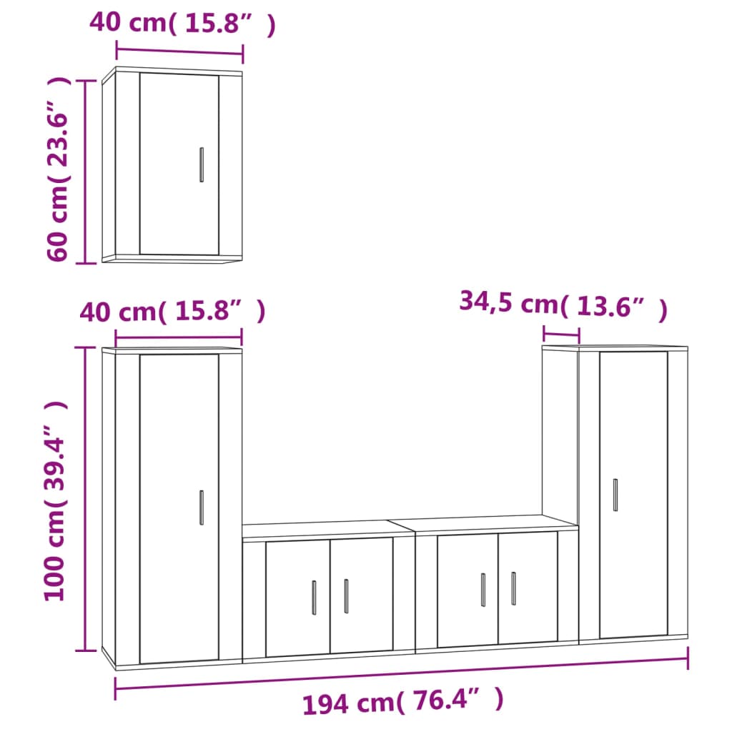 vidaXL Set de muebles para TV 5 pzas madera contrachapada roble Sonoma