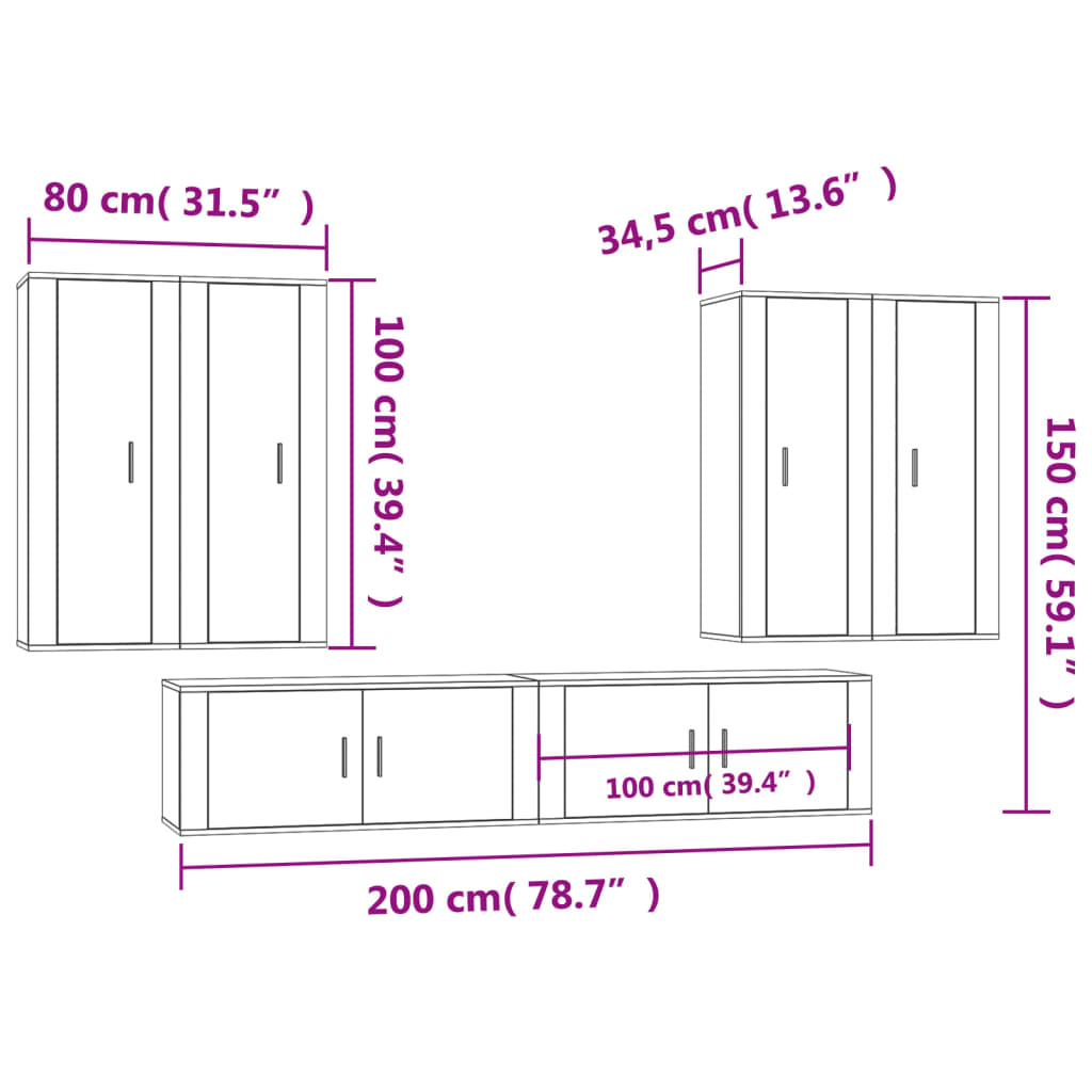 vidaXL Set de muebles para TV 6 piezas madera contrachapada blanco