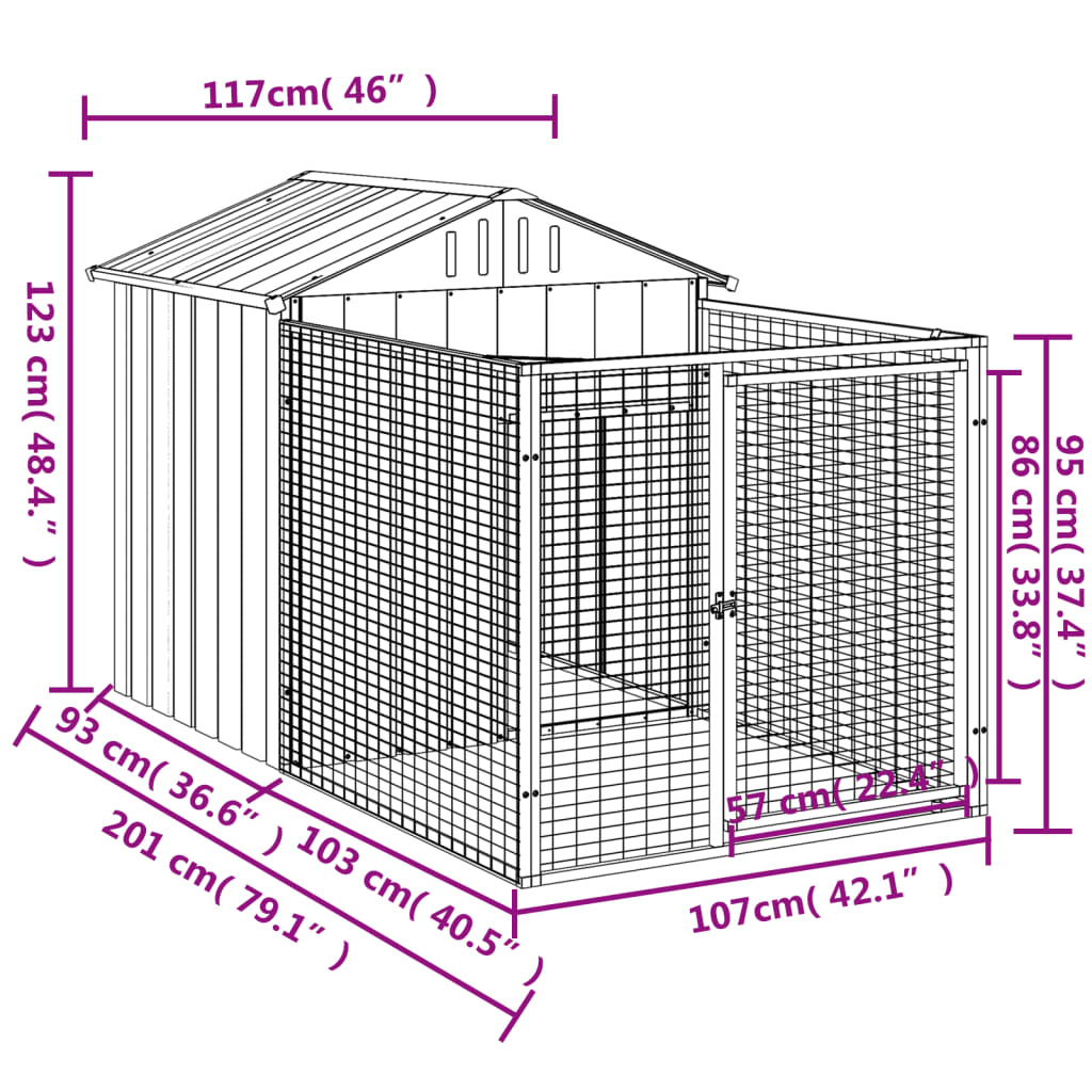 vidaXL Caseta perros corral acero galvanizado gris claro 117x201x123cm