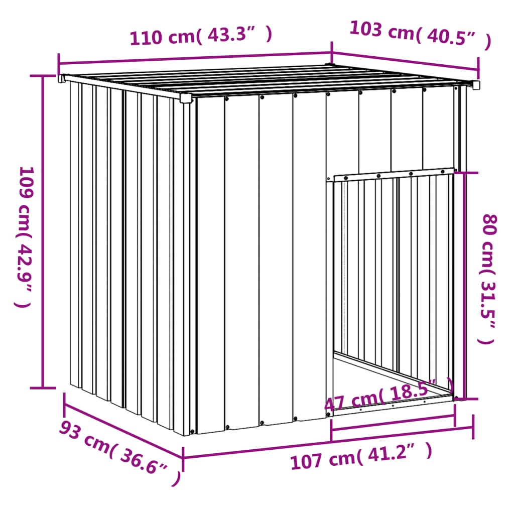 vidaXL Caseta perros tejado acero galvanizado gris claro 110x103x109cm