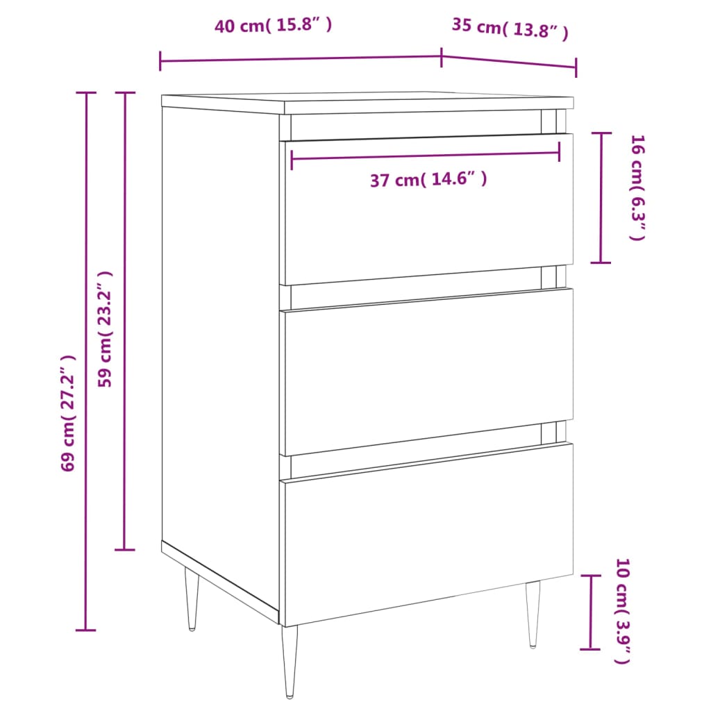 vidaXL Mesita noche 2 uds madera ingeniería roble Sonoma 40x35x69 cm