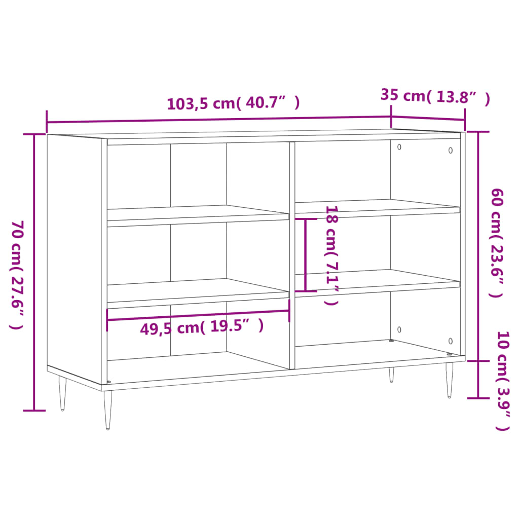 vidaXL Aparador de madera contrachapada gris hormigón 103,5x35x70 cm