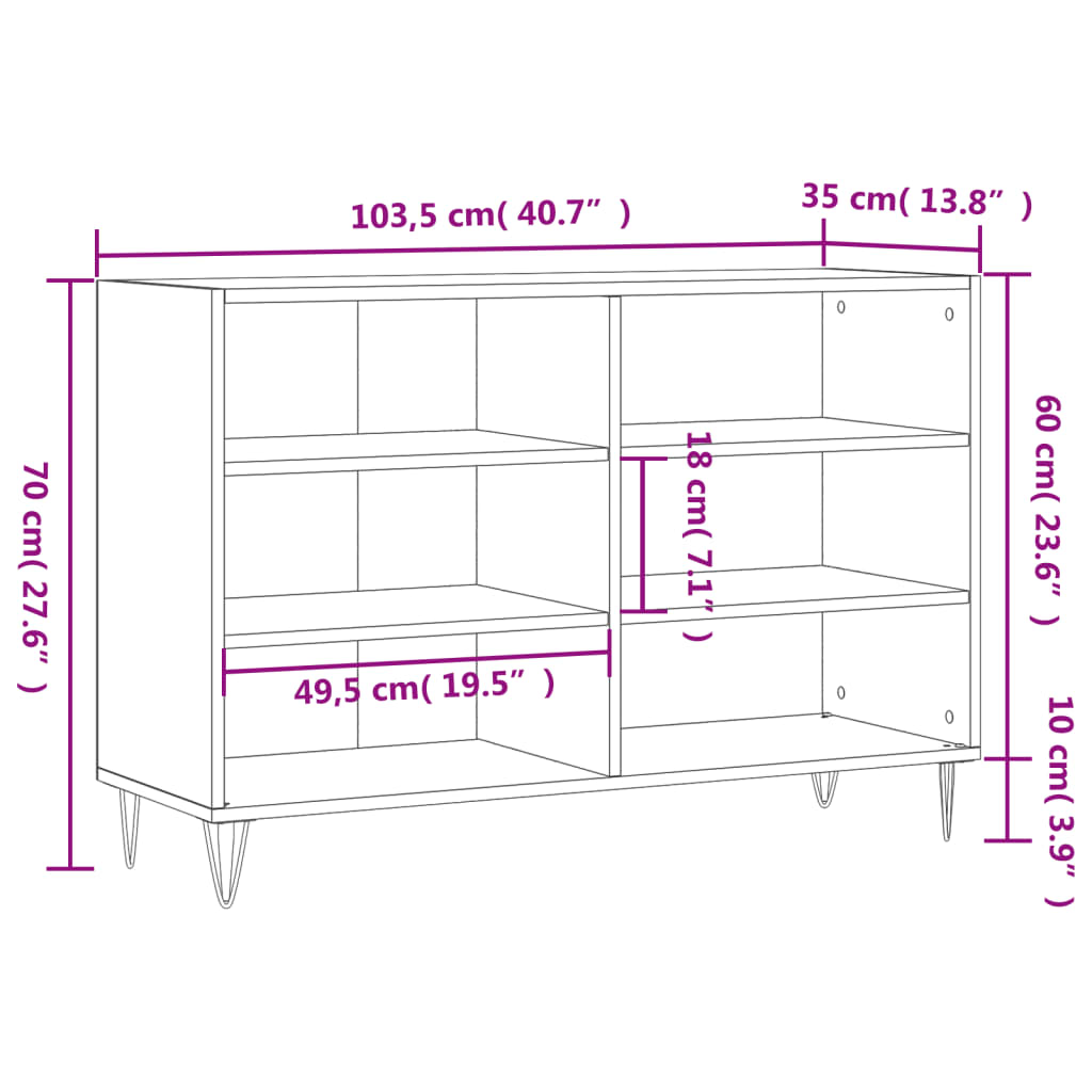 vidaXL Aparador de madera de ingeniería roble ahumado 103,5x35x70 cm