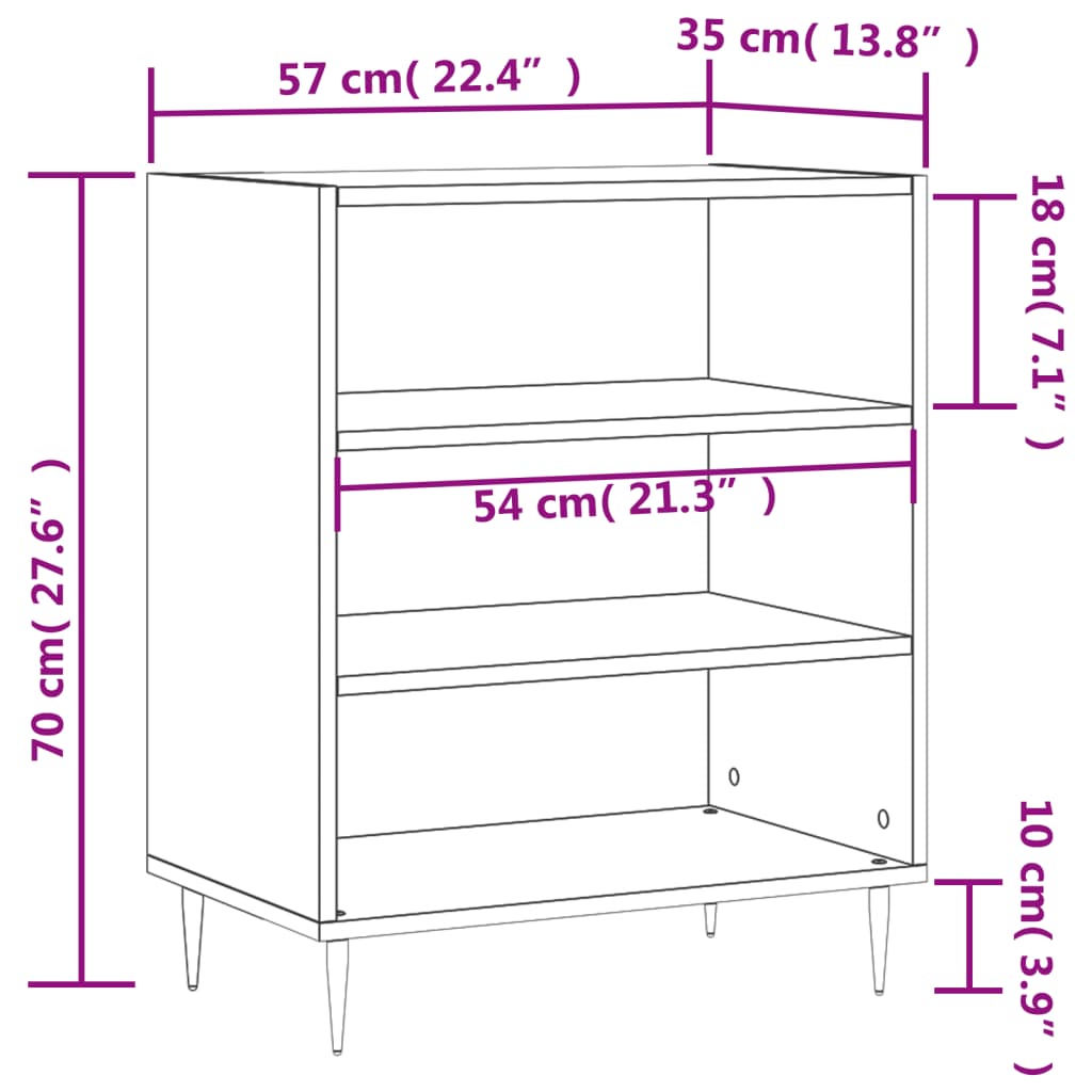 vidaXL Aparador madera de ingeniería blanco brillante 57x35x70 cm