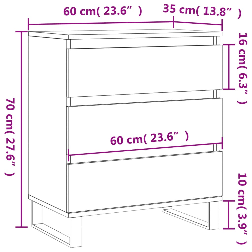 vidaXL Aparador madera contrachapada marrón roble 60x35x70 cm