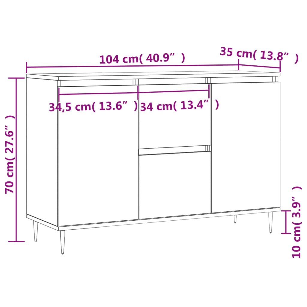 vidaXL Aparador de madera de ingeniería blanco 104x35x70 cm