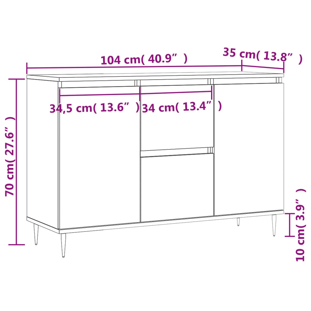 vidaXL Aparador de madera de ingeniería blanco brillante 104x35x70 cm