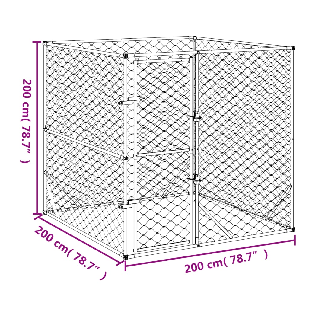 vidaXL Perrera de exterior acero galvanizado plateado 2x2x2 m