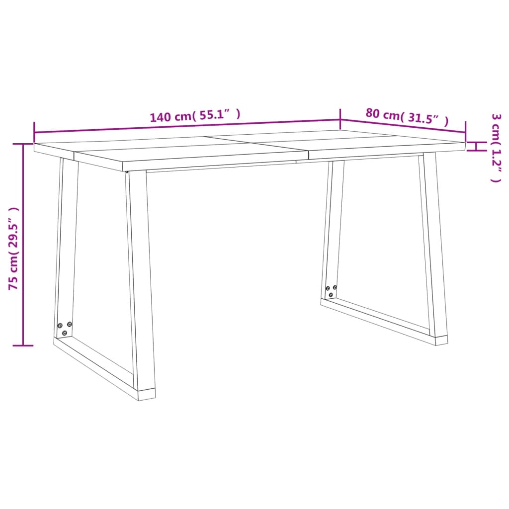 vidaXL Mesa de comedor con borde vivo madera maciza acacia 140x80x75cm