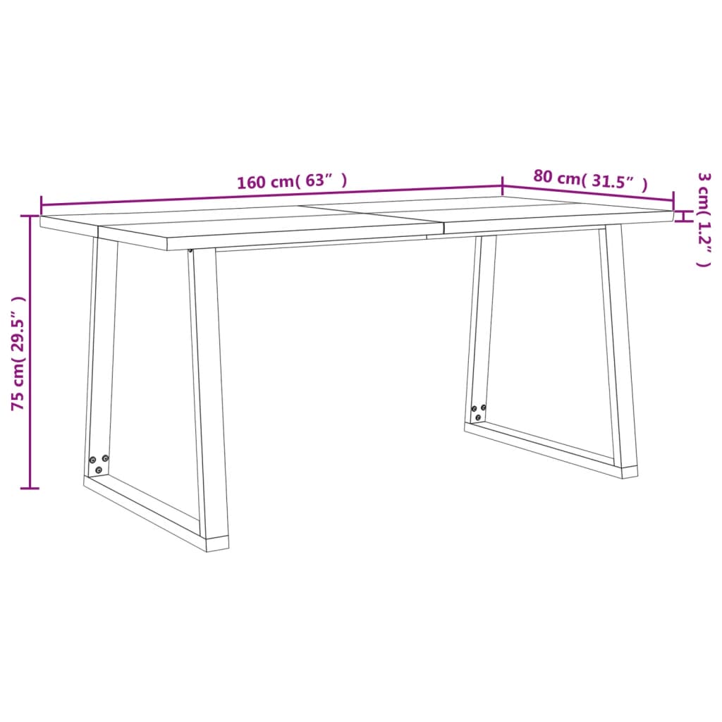 vidaXL Mesa de comedor con borde vivo madera maciza acacia 160x80x75cm