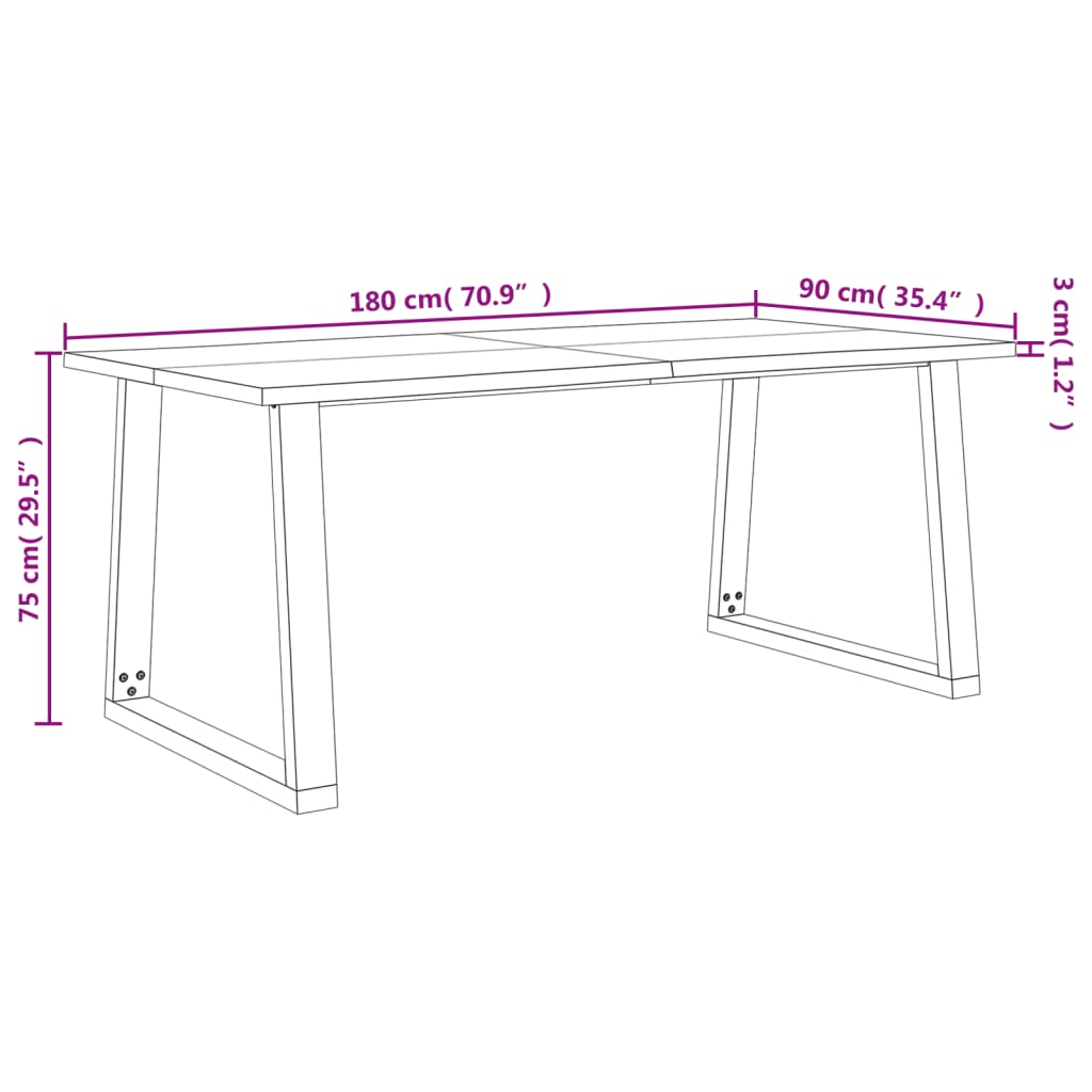 vidaXL Mesa de comedor con borde vivo madera maciza acacia 180x90x75cm