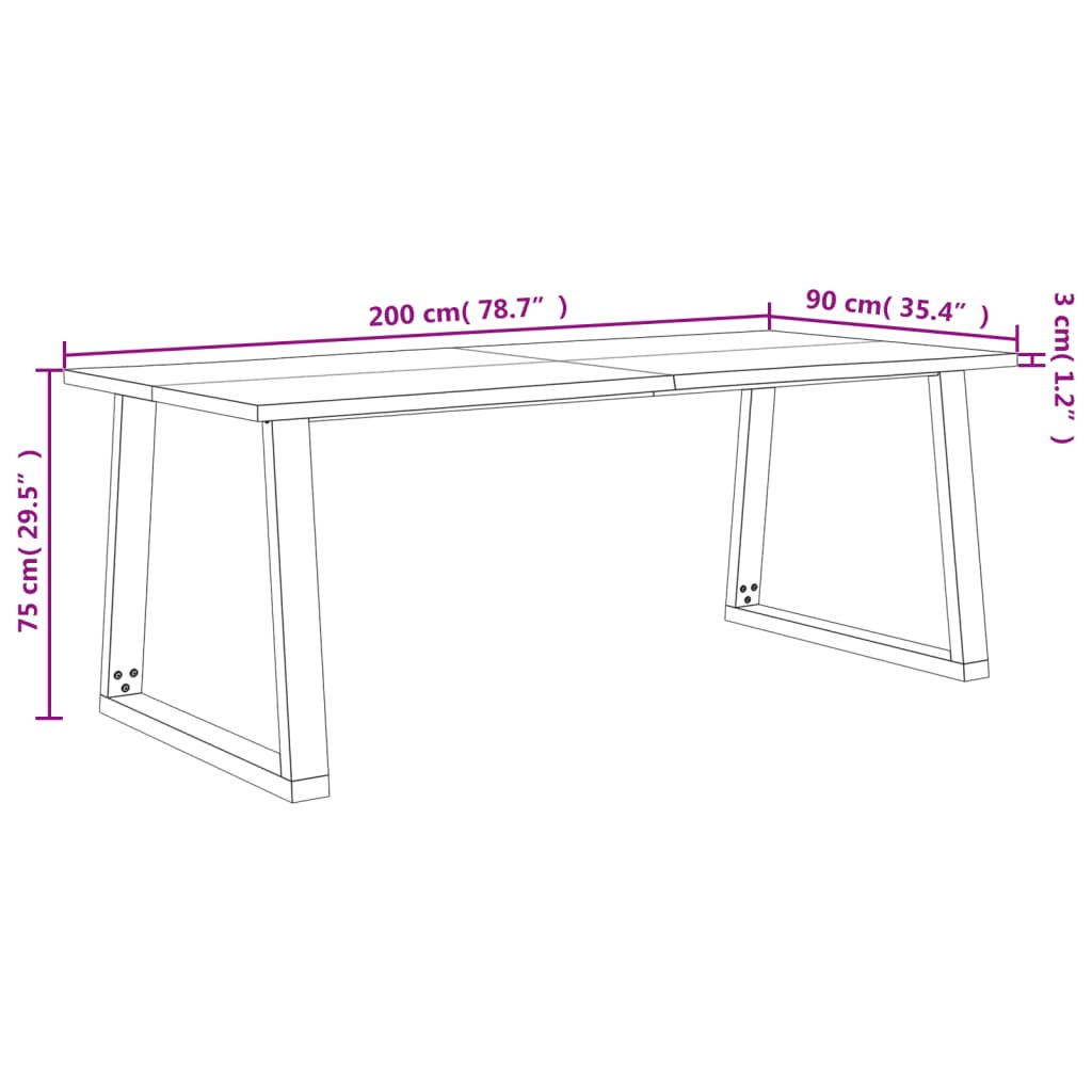 vidaXL Mesa de comedor con borde vivo madera maciza acacia 200x90x75cm