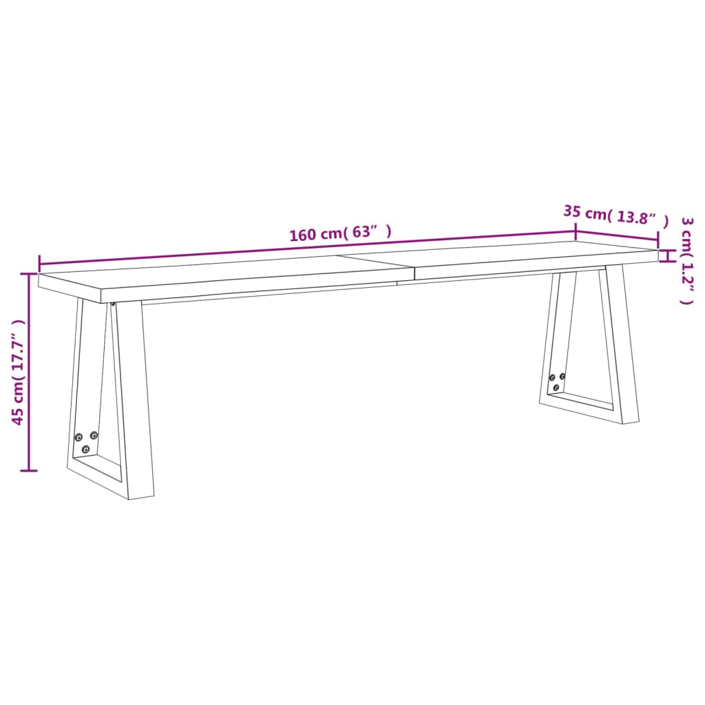 vidaXL Banco con borde vivo madera maciza de acacia 160 cm