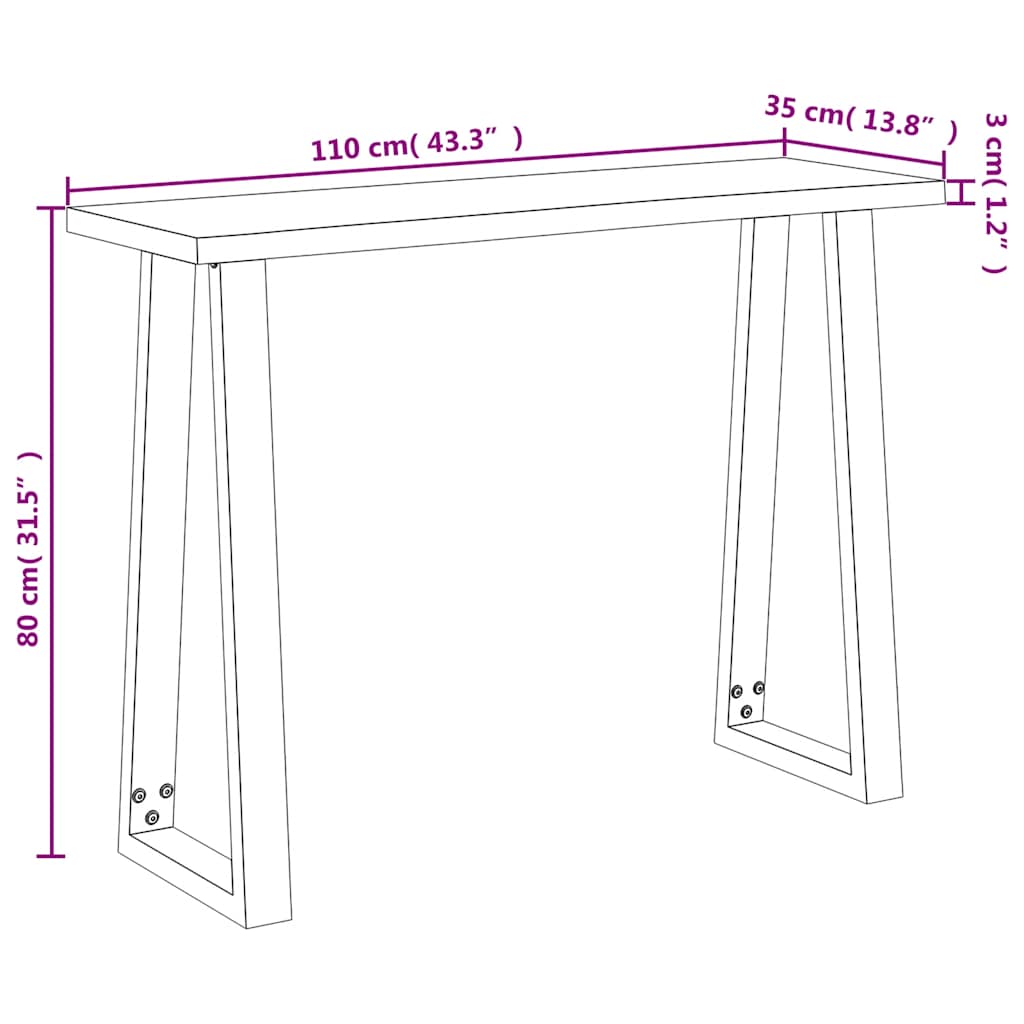 vidaXL Mesa consola con borde vivo madera maciza acacia 110x35x80 cm