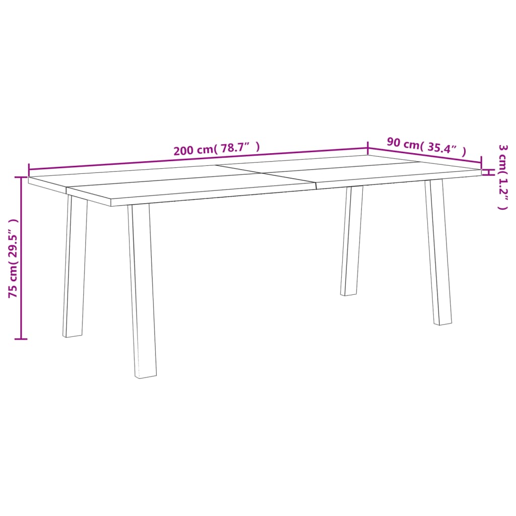 vidaXL Mesa de comedor madera maciza de acacia 200x90x75 cm