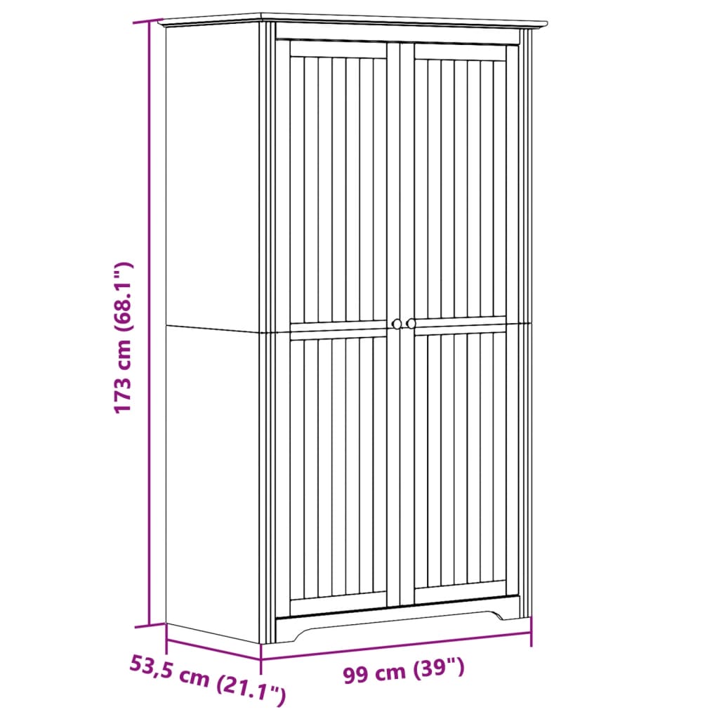 vidaXL Armario BODO madera maciza de pino blanco 99x53,5x173 cm