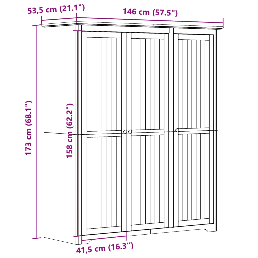 vidaXL Armario BODO madera maciza de pino blanco 146x53,5x173 cm