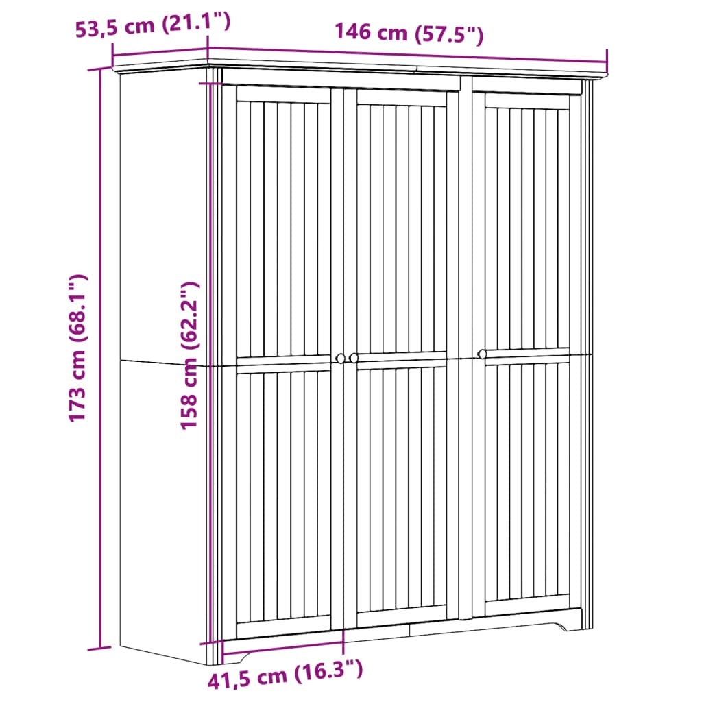 vidaXL Armario BODO madera maciza pino blanco y marrón 146x53,5x173 cm