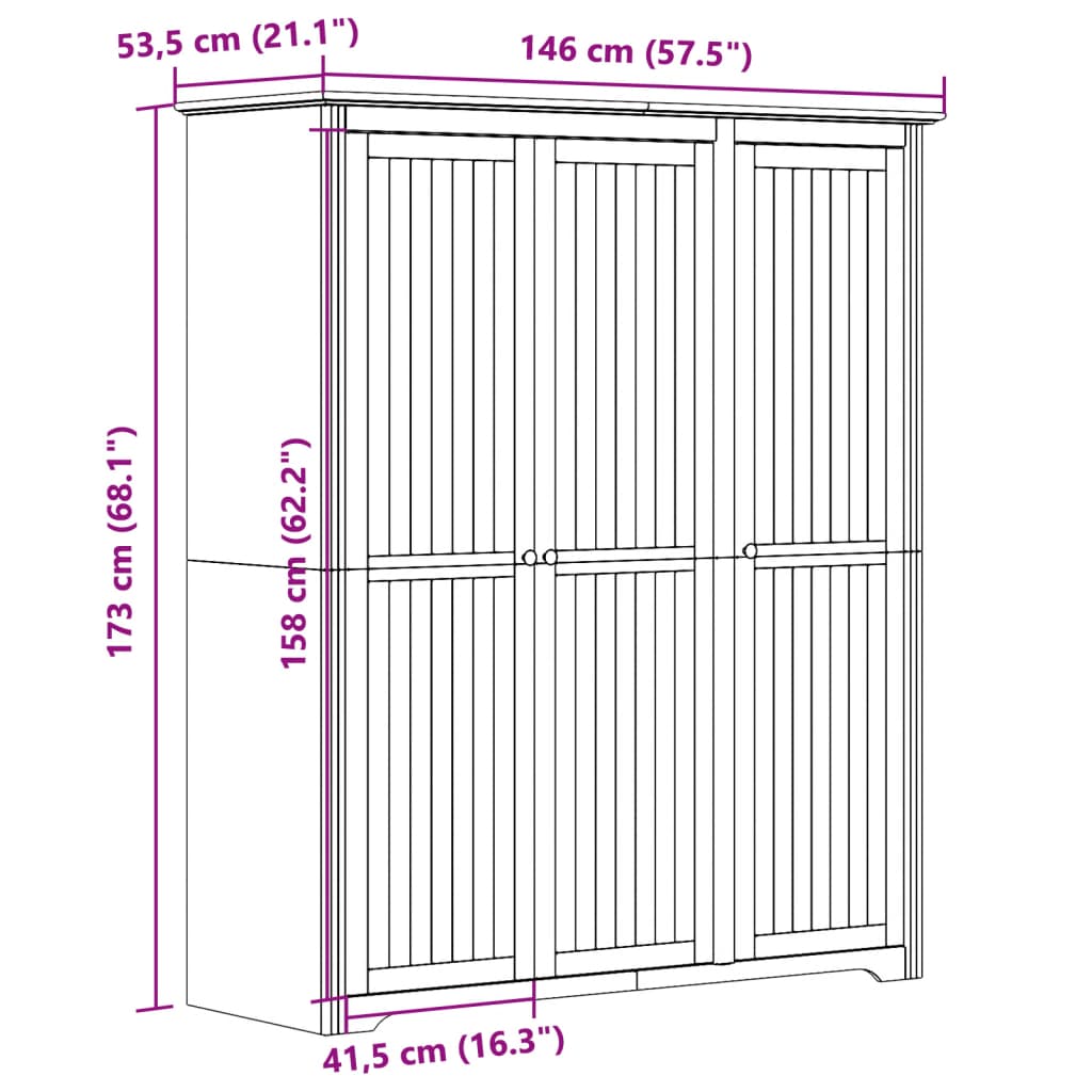 vidaXL Armario BODO madera maciza de pino gris 146x53,5x173 cm